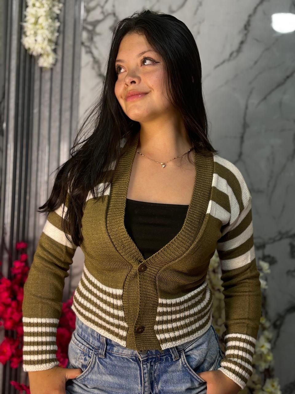 Tejido Cardigan rayado